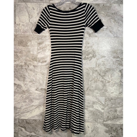 Lauren Ralph Lauren Striped Midi A-Line Dress Ribbed Crew Neck Short Sleeve XXS - Picture 2 of 11